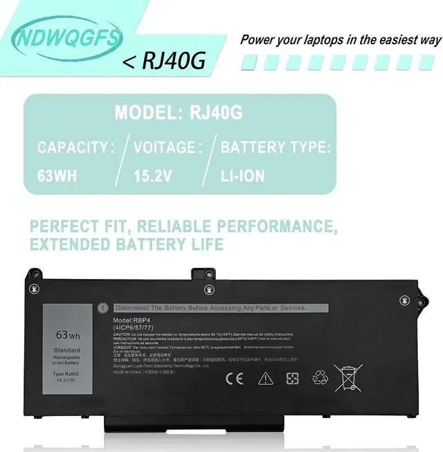 Alt view image 7 of 7 - RJ40G 63Wh Laptop Battery Replacement for Dell Latitude 15 5520 Latitude 14 5420 Precision 15 3560 for WY9DX P137G P104F 1K2CF 075X16 0WK3F1 P104F001 P104F002 075X16 1K2CF 0M3KCN 005R42 M033W