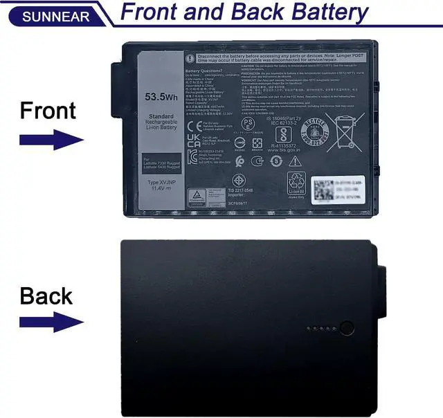 Alt view image 3 of 6 - 53.5Wh XVJNP Laptop Battery for Dell Latitude 5430 7330 Rugged Extreme