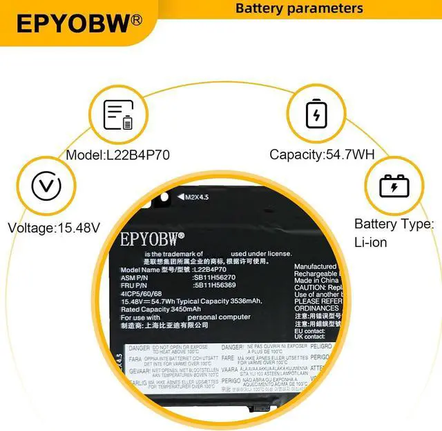 Alt view image 3 of 6 - L22B4P70 Laptop Battery 54.7Wh Compatible with Lenovo ThinkPad X13 Gen 4/5 / ThinkPad X13 Yoga Gen 4 Series L22D3P76 L22C4P70 L22C3P74 L22M3P76
