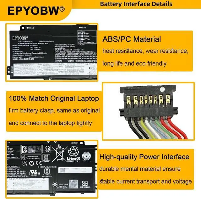 Alt view image 4 of 6 - L22B4P70 Laptop Battery 54.7Wh Compatible with Lenovo ThinkPad X13 Gen 4/5 / ThinkPad X13 Yoga Gen 4 Series L22D3P76 L22C4P70 L22C3P74 L22M3P76