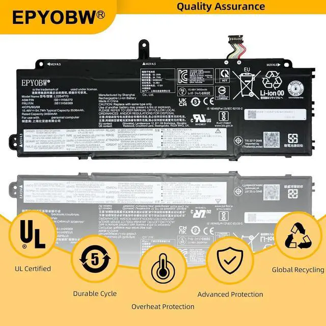 Alt view image 5 of 6 - L22B4P70 Laptop Battery 54.7Wh Compatible with Lenovo ThinkPad X13 Gen 4/5 / ThinkPad X13 Yoga Gen 4 Series L22D3P76 L22C4P70 L22C3P74 L22M3P76