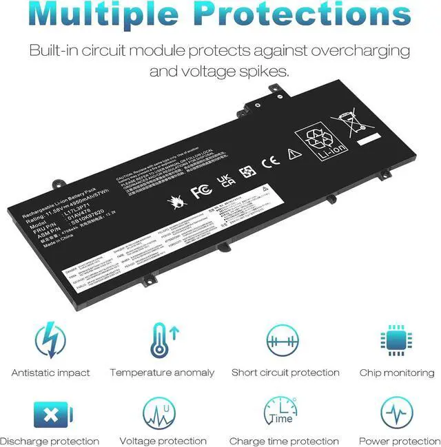 Alt view image 3 of 5 - ASUNCELL L17L3P71 L17M3P72 Laptop Battery for Lenovo ThinkPad T480S Series Notebook 01AV478 01AV480 01AV479 SB10K97621 SB10K97622 SB10K97620 11.58V/57Wh