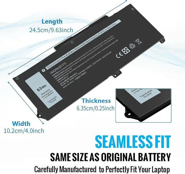 Alt view image 4 of 7 - 63Wh RJ40G Battery for Dell Latitude 14 5420 15 5520 Precision 15 3560