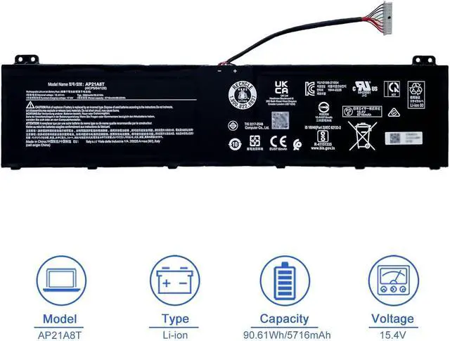 Alt view image 2 of 6 - JOTACT AP21A8T AP21A7T 90.61Wh Laptop Battery Compatible with Acer Predator PH315-55 Nitro 5 AN517-55-78KU Helios 300 PH315-55-796N PH317-56-78SM PH317-56-78LY Series AP21A5T KT0040G014 15.4V 5716mAh
