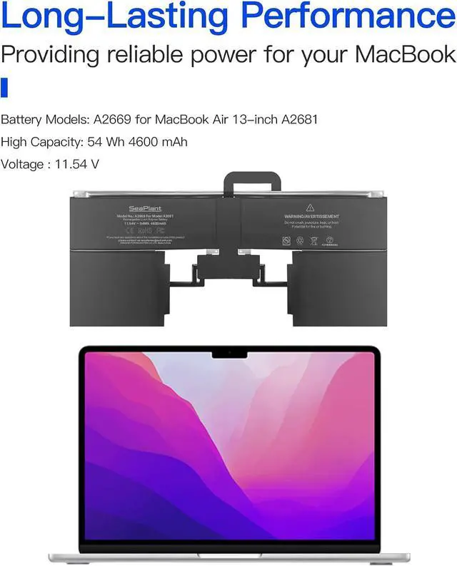 Alt view image 4 of 6 - Replacement Battery for MacBook Air A2681 M2, 13-Inch, 2022