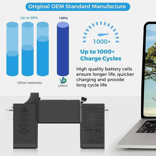 Alt view image 2 of 7 - A2337 Battery,A2389 Battery Replacement for MacBook Air 13 Inch A2337 M1 2020 EMC 3598 (Upgraded High Performance 11.39V 49.9Wh 4380mAh)