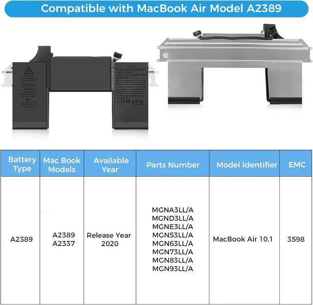 Alt view image 3 of 7 - A2337 Battery,A2389 Battery Replacement for MacBook Air 13 Inch A2337 M1 2020 EMC 3598 (Upgraded High Performance 11.39V 49.9Wh 4380mAh)