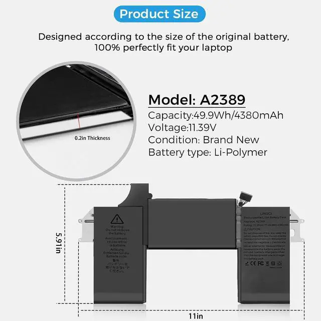 Alt view image 5 of 7 - A2337 Battery,A2389 Battery Replacement for MacBook Air 13 Inch A2337 M1 2020 EMC 3598 (Upgraded High Performance 11.39V 49.9Wh 4380mAh)