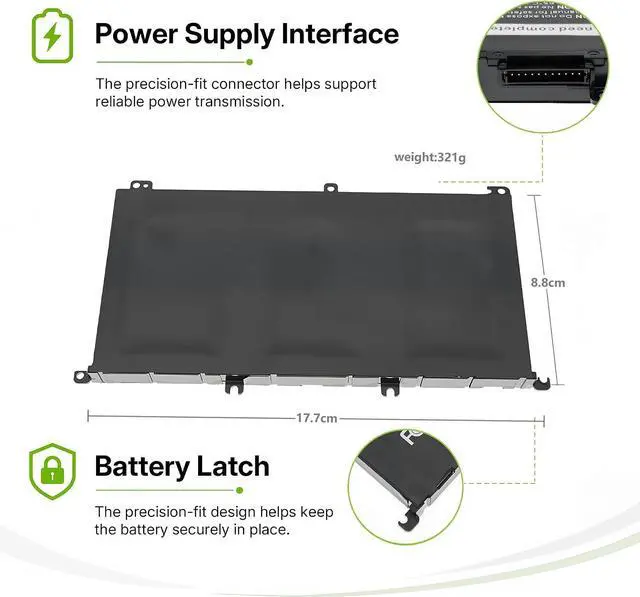 Alt view image 3 of 6 - Tanch 357F9 Laptop Battery 71JF4 Replacement for Dell INSPIRON 15 7000 7567 7559 7557 7566 11,1V 6330mAh 74Wh