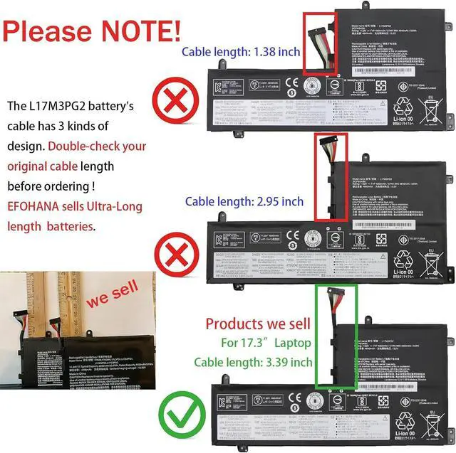 Alt view image 2 of 7 - L17M3PG2 L17C3PG2 57Wh Laptop Battery Replacement for Lenovo Legion Y530-1060 Y545-81Q6 Y540 15ich Y7000 Y7000P-1060 Y540-17lRH Series 5B10W67380 5B10T310455 11.52V 4955mAh (Ultra-Long Line)