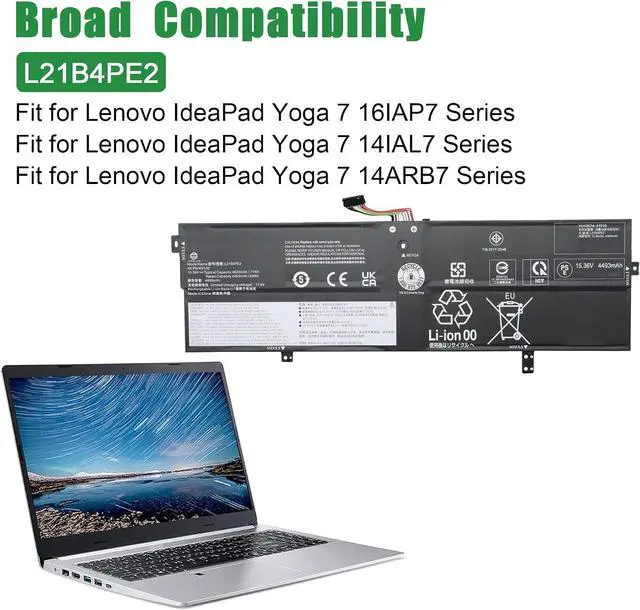 Alt view image 4 of 5 - L21B4PE2 SB11F38373 5B11F38379 Laptop Battery Replacement for Lenovo IdeaPad Yoga 7 16IAP7 14IAL7 14ARB7 Series L21L4PE0 SB11F38382 5B11F38372 L21M4PE3 SB11F38368 5B11F38367 15.36V 71Wh