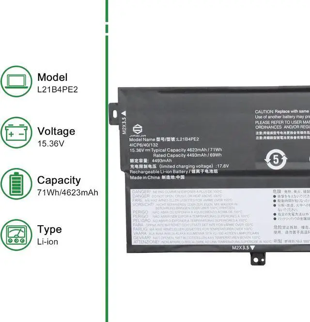 Alt view image 2 of 5 - L21B4PE2 SB11F38373 5B11F38379 Laptop Battery Replacement for Lenovo IdeaPad Yoga 7 16IAP7 14IAL7 14ARB7 Series L21L4PE0 SB11F38382 5B11F38372 L21M4PE3 SB11F38368 5B11F38367 15.36V 71Wh