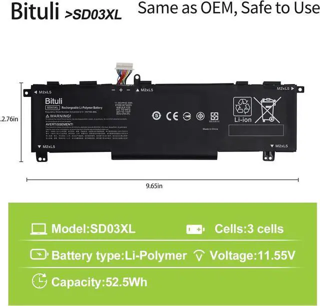 Alt view image 2 of 6 - SD03XL Battery for HP Omen 15 2020 15-EK0000 / Omen 15-EN 15-EN0000 Series SD06XL SDO6XL HSTNN-089U HSTNN-DB9U HSTNN-OB1R L84356-2C1 L84357-AC1 L84392-005 L84394-005 52.5Wh