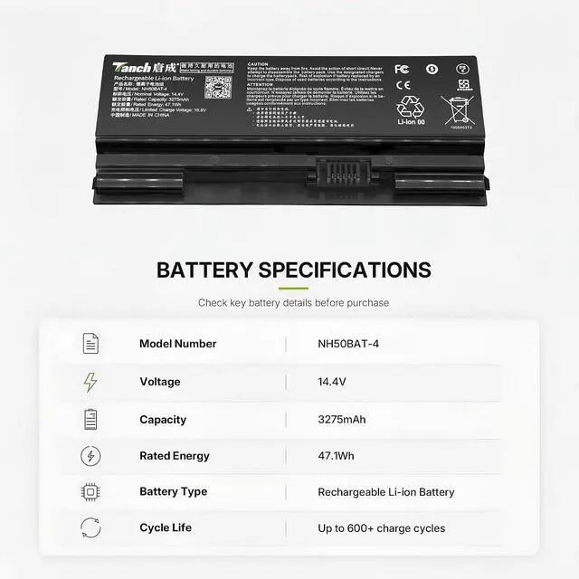 Alt view image 2 of 6 - Tanch NH50BAT-4 Laptop Battery for Hasee G7/8 Z7/8 Clevo NH50/58/70 Series
