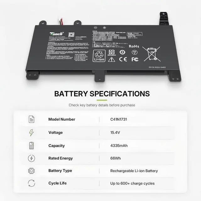 Alt view image 3 of 7 - Tanch C41N1731 C41N1731-2 Laptop Battery for Asus ROG Strix 15 17 G15 G17