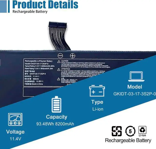 Alt view image 2 of 6 - GKIDT-03-17-3S2P-0 Laptop Battery Compatible with XPG Xenia 15 XMG Fusion 15 XFU15L19 GLIDK-00-15-3S2P-0 GKIDT-00-13-3S2P-0 11.4V 93.48Wh 8200mAh 6Cell