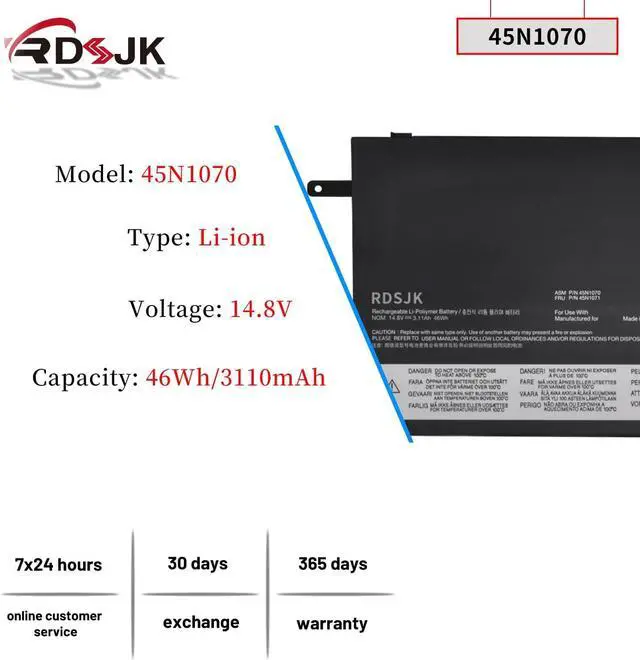 Alt view image 2 of 7 - 45N1070 45N1071 Laptop Battery for Lenovo ThinkPad X1 Carbon 1st Gen 2013 2014 2015 3443 3444 3448 3460 3462 3463 X1C 3460-CLG 3444-2GU 3444-55U X1Carbon Series 4ICP4/51/95 14.8V 46Wh