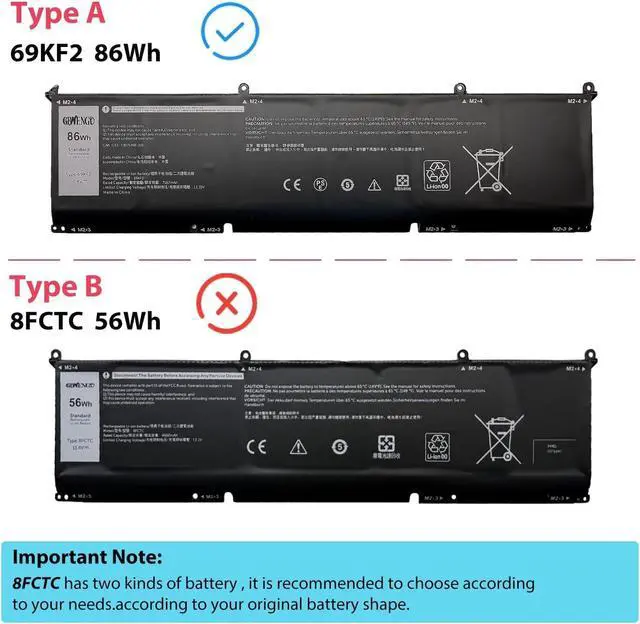 Alt view image 5 of 7 - 69KF2 Laptop Battery Replacement for Dell G7 15 7500 G15 5510 5511 5520 XPS 15 9500 9510 9520 Inspiron 7510 7610 7620 Precision 5550 5560 5570 Alienware M15 R3 R4 R5 R6 R7 6cells