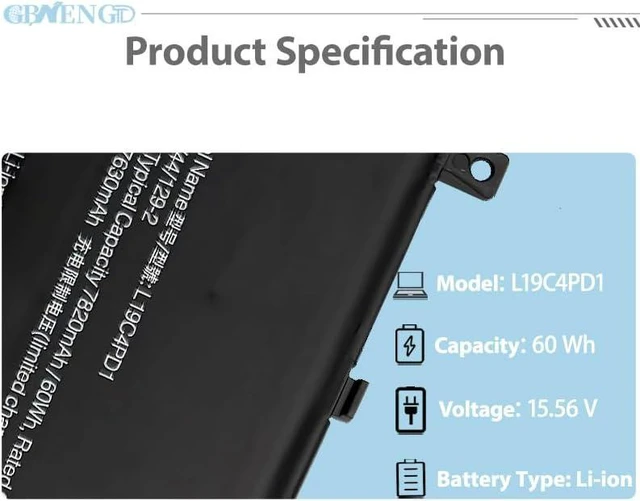 Alt view image 2 of 7 - L19C4PD1 Battery Replacement for Yoga C640-13IML LTE IdeaPad Yoga 6-13ARE05 6-13ALC6 Series L19M4PD1 L19D4PD1 L19L4PD1 5B10U65274 SB10W67395 2ICP5/44/128-2