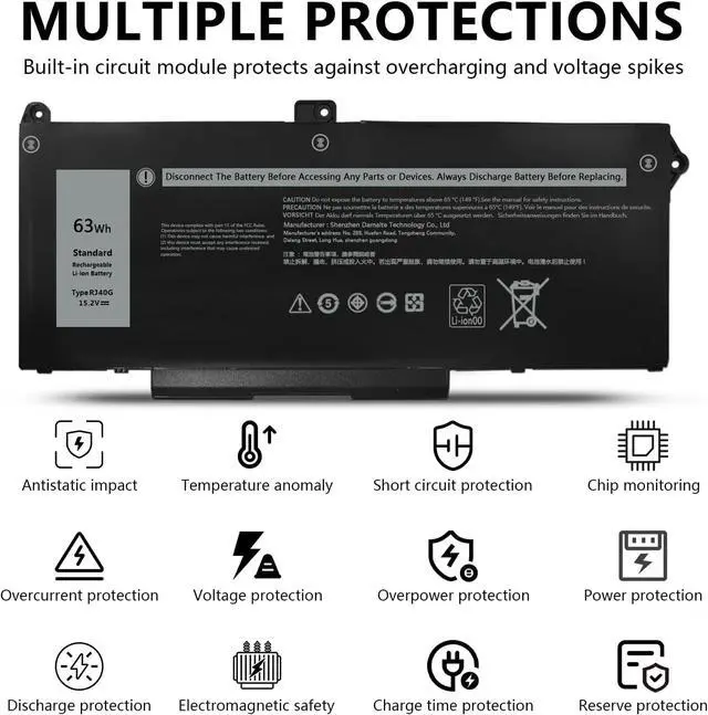 Alt view image 5 of 7 - 63Wh RJ40G Type Notebook Battery, Suitable for Dell Latitude 14 5420, 15 5520 and 15 3560 Series Computers. Product Serial Number: PN 01K2CF 075X16 WY9DX 0WK3F1 0M3KCN 005R42 15.2V/3941mAh