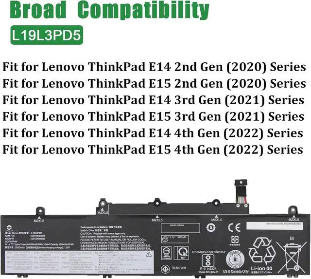 Alt view image 5 of 6 - L19L3PD5 Laptop Battery Replacement for Lenovo ThinkPad E14 E15 2nd 3rd 4th Gen Series SB10X02608 5B10X02603 L19C3PD5 SB10X02597 5B10X02600 L19M3PD5 SB10X02591 5B10X02606 L19D3PD5 11.1V 45Wh