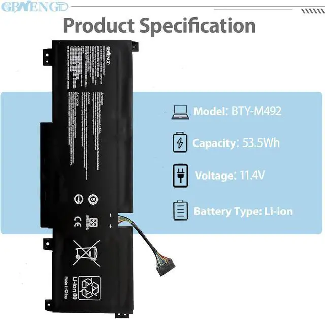 Alt view image 2 of 7 - BTY-M492 Laptop Battery Replacement for MSI WF66 WF67 11UI 11UJ Crosshair 15 17 A11UCK Katana GF66 GF76 11UC 15 17 Bravo 15 B5DD Pulse GL66 GL76 11UDK Sword 15 A11U Series 3-Cell
