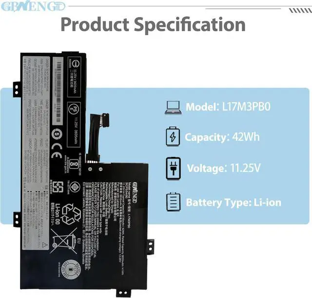 Alt view image 2 of 7 - L17M3PB0 Laptop Battery Replacement for Lenovo 100E 300E 2nd 500E Chromebook 1st 2nd Gen C340-11 S340-14 Ideapad Flex 3 CB-11IGL05 100e-81 300e-81 L18D3PG1 L17C3PG0 L17L3PB0