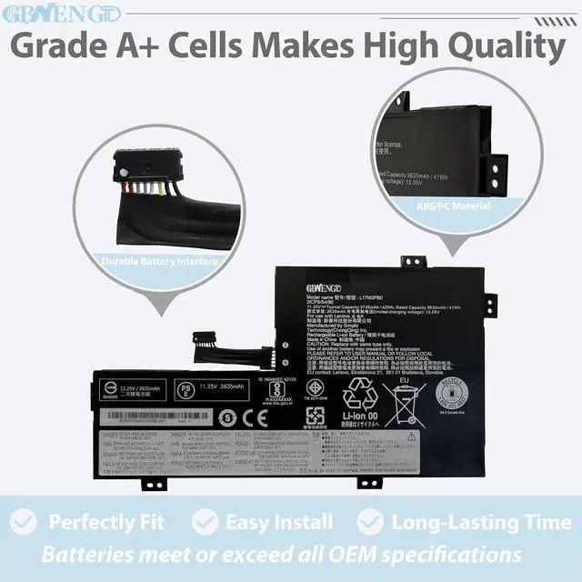 Alt view image 3 of 7 - L17M3PB0 Laptop Battery Replacement for Lenovo 100E 300E 2nd 500E Chromebook 1st 2nd Gen C340-11 S340-14 Ideapad Flex 3 CB-11IGL05 100e-81 300e-81 L18D3PG1 L17C3PG0 L17L3PB0