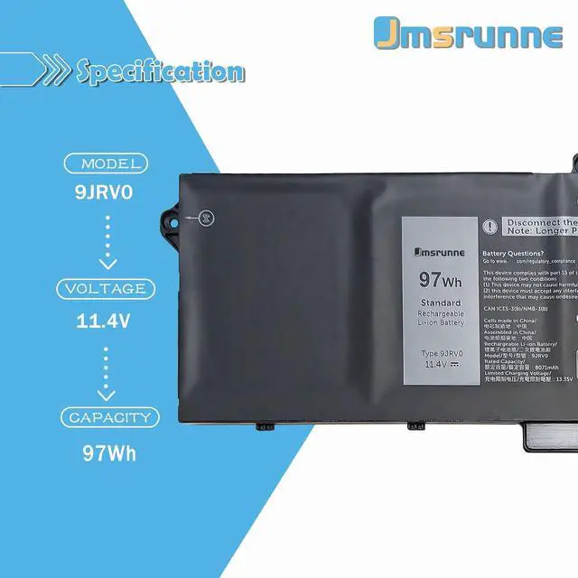 Alt view image 2 of 7 - 9JRV0 Laptop Battery Replacement for Dell Precision 3571 3561 / Alienware m17 R5 AMD/Latitude 5521 5531 Series Laptop 0P3TJ 00P3TJ 05RGW R05P0 0R05P0 11.4V