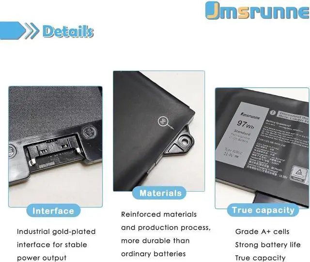 Alt view image 3 of 7 - 9JRV0 Laptop Battery Replacement for Dell Precision 3571 3561 / Alienware m17 R5 AMD/Latitude 5521 5531 Series Laptop 0P3TJ 00P3TJ 05RGW R05P0 0R05P0 11.4V