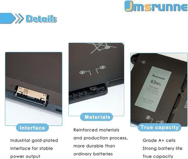 Alt view image 3 of 7 - 63Wh 7FMXV Laptop Battery Replacement for Latitude 7320 7520 7420 5320 Latitude (5320 7320 7420) 2-in-1 Series 9JM71 4M1JN TN2GY 0TN2GY 1PP63 727CG HDGJ8 MHR4G CN-0TN2GY CN-0727CG 15.2V