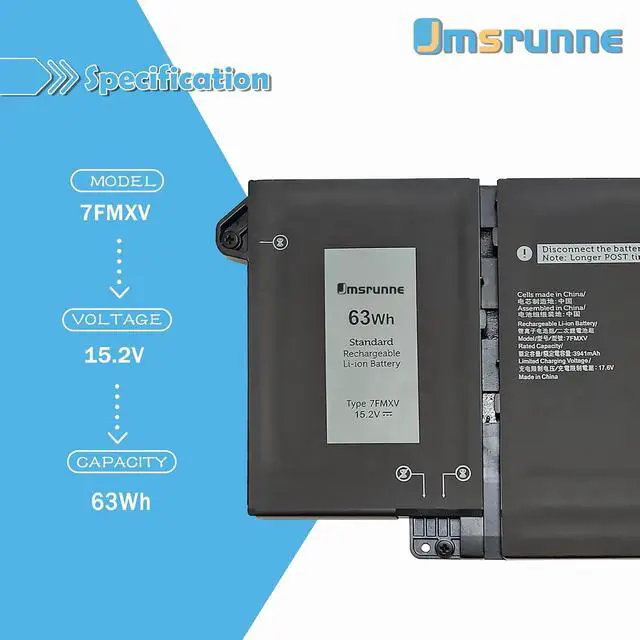 Alt view image 2 of 7 - 63Wh 7FMXV Laptop Battery Replacement for Latitude 7320 7520 7420 5320 Latitude (5320 7320 7420) 2-in-1 Series 9JM71 4M1JN TN2GY 0TN2GY 1PP63 727CG HDGJ8 MHR4G CN-0TN2GY CN-0727CG 15.2V