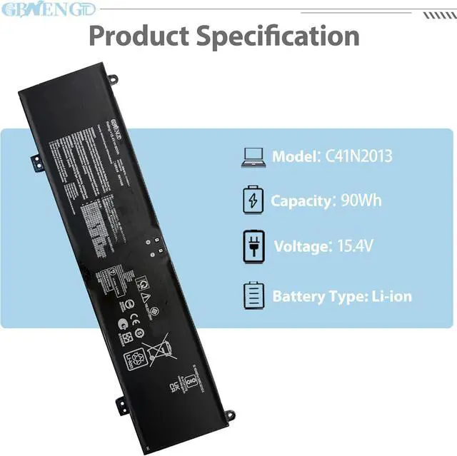 Alt view image 2 of 7 - C41N2013 C41N2013-1 Laptop Battery Replacement for Asus ROG Strix Scar 15 G533 Scar17 G733 G17 G713 G15 G513 Zephyrus M16 GU603 G15 GA503 TUF Gaming F15 FX507 A17 FA707 Series