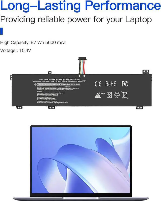 Alt view image 2 of 4 - L20M4PC1 Laptop Battery for Lenovo Legion 5 Pro-16ACH6 16ACH6H 16ITH6 16ITH6H Legion 5-15ACH6 15ACH6A 15ACH6H 15ITH6 15ITH6H Legion 7-16ITHg6 16ACHg6 L20D4PC1 L20L4PC1 L20C4PC1