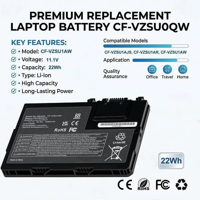 Alt view image 2 of 5 - CF-VZSU1AW Replacement Battery for Panasonic Toughbook CF-33 Series Compatible with CF-33MK1 CF-VZSU1AR CF-VZSU1AJS CF-VZSU1BW CF-33AEHFATG CF-33AEQGATG CF-33AEHFZTG CF-33AEHFZTN