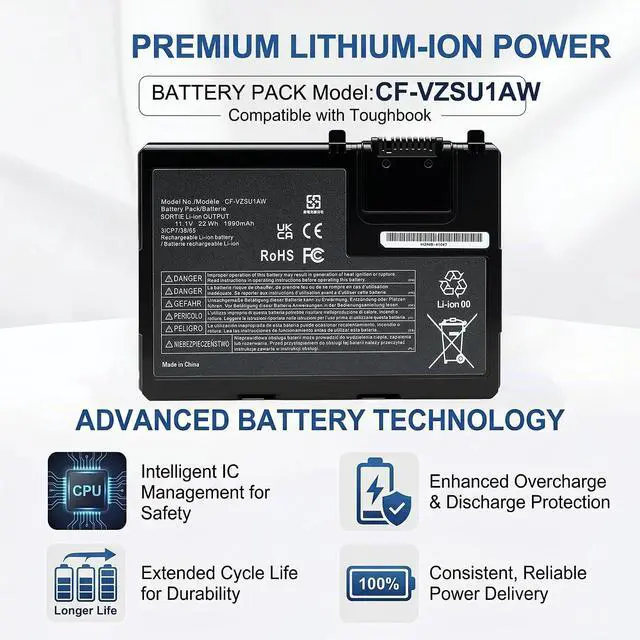 Alt view image 5 of 5 - CF-VZSU1AW Replacement Battery for Panasonic Toughbook CF-33 Series Compatible with CF-33MK1 CF-VZSU1AR CF-VZSU1AJS CF-VZSU1BW CF-33AEHFATG CF-33AEQGATG CF-33AEHFZTG CF-33AEHFZTN