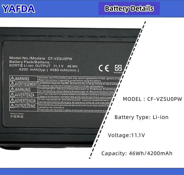 Alt view image 6 of 6 - CF-VZSUOPW CF-VZSU0GJS CF-VZSU0PJS CF-VZSU0KJS CF-VZSU0KW CF-VZSU0PK CF-VZSU0KR Laptop Battery Replacement for Panasonic TOUGHBOOK CF-54 CF-54F0961NE CF54 Series CF-VZSU0LW CF-VZSU0PR CF-VZSU0GW