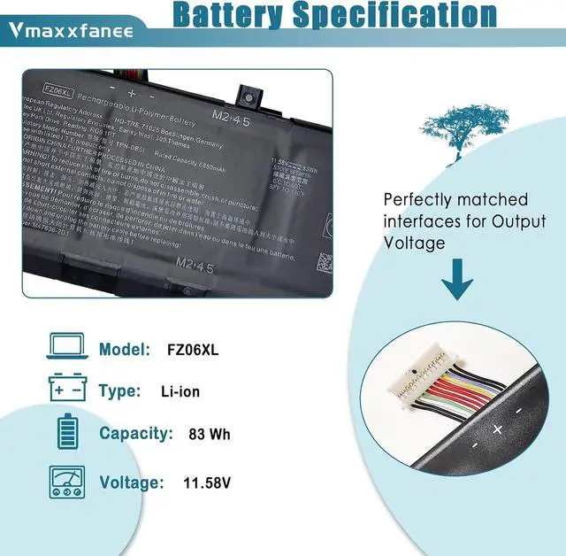 Alt view image 2 of 7 - HP 83Wh FZ06XL Laptop Battery Replacement for HP Envy 16-H0000 16-h0000ne 16-h0001TX 16-h0000TX Spectre X360 2-in-1 16-F0000 Series M47636-2D1 TPD-DB01 M48025-005 FZ06083XL 6880mAh 11.58V