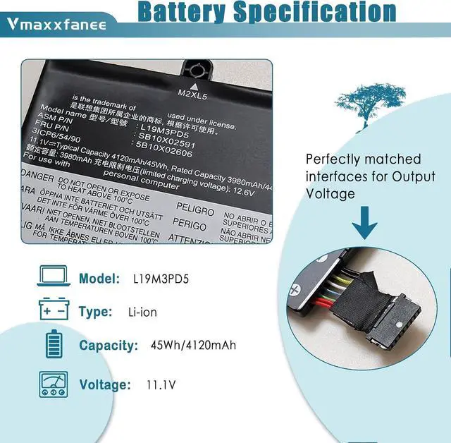Alt view image 2 of 7 - 45Wh L19M3PD5 L19L3PD5 L19C3PD5 L19D3PD5 Laptop Battery Replacement for Lenovo ThinkPad E15 Gen 2/E15 Gen 3/E15 Gen 4/E14 Gen 2/E14 Gen 3/E14 Gen 4 Series L20L3PD4 L20M3PD4 L20C3PD4