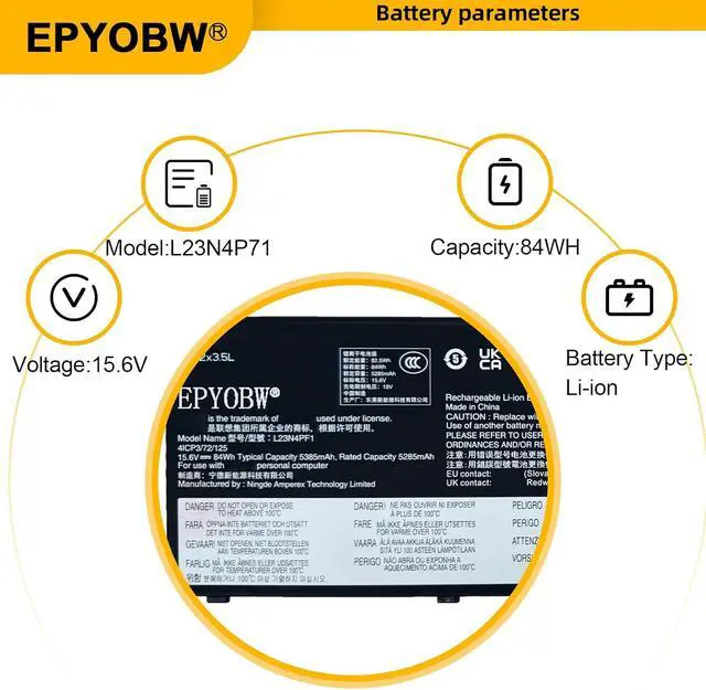 Alt view image 4 of 7 - L23N4PF1 Laptop Battery 84Wh L23B4PF1 L23X4PF1 L23D4PF1 L23M4PF1