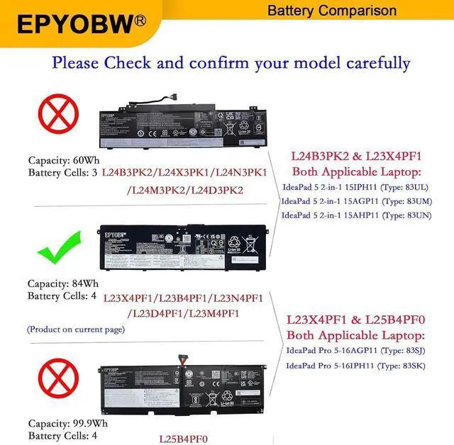 Alt view image 3 of 7 - L23N4PF1 Laptop Battery 84Wh L23B4PF1 L23X4PF1 L23D4PF1 L23M4PF1