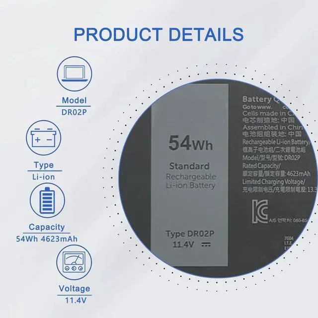 Alt view image 2 of 6 - JOTACT DR02P R73TC 54Wh Laptop Battery Replacement for Precision 3590 3580 3480 Dell Latitude 5340 5550 5540 5440 5450 3340 3440 3540 P169G P181G Series 803W6 2X1V9 GRWKG JTG7N GTG7N 11.4V 3-Cell