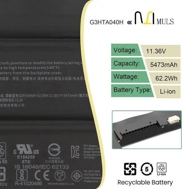 Alt view image 2 of 7 - MULS G3HTA040H G3HTA041H Keyboard Laptop Battery for Microsoft Surface Book
