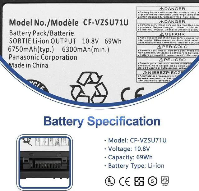 Alt view image 2 of 7 - ANTIEE CF-VZSU71U Laptop Battery Replacement for Panasonic Toughbook CF-30 CF-31 CF-53 CF30 CF31 CF53 CF-VZSU1430U CF-VZSU72UCF-VZSU46 CF-VZSU46S CF-VZSU46R CF-VZSU46U 69WH