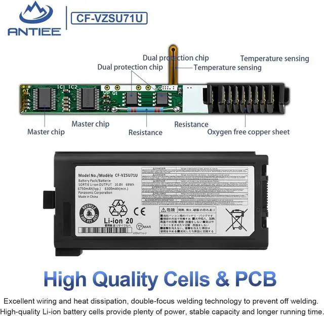 Alt view image 4 of 7 - ANTIEE CF-VZSU71U Laptop Battery Replacement for Panasonic Toughbook CF-30 CF-31 CF-53 CF30 CF31 CF53 CF-VZSU1430U CF-VZSU72UCF-VZSU46 CF-VZSU46S CF-VZSU46R CF-VZSU46U 69WH