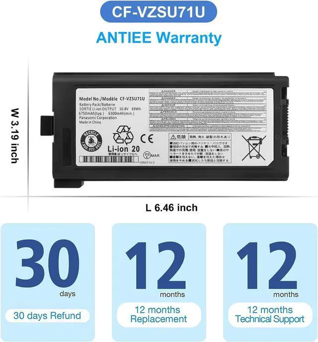 Alt view image 6 of 7 - ANTIEE CF-VZSU71U Laptop Battery Replacement for Panasonic Toughbook CF-30 CF-31 CF-53 CF30 CF31 CF53 CF-VZSU1430U CF-VZSU72UCF-VZSU46 CF-VZSU46S CF-VZSU46R CF-VZSU46U 69WH