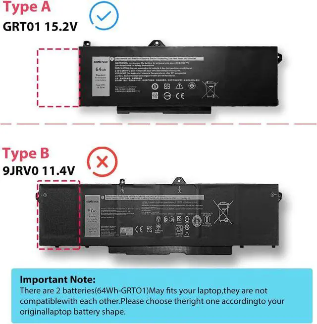 Alt view image 5 of 7 - GRT01 Laptop Battery Replacement for Dell Latitude 14 5421 5431 15 5521 5531 Precision 14 3470 15 3561 3571 3581 3591 Alienware m17 R5 AMD Series 0R05P0 0P3TJ 05RGW 4-Cell