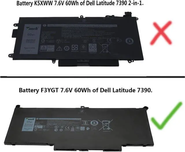 Alt view image 2 of 6 - Tanch F3YGT Laptop Battery for DELL 13 7280 7380 DM3WC 2X39G 453-BBCF MYJ96 KG7VF 451-BBYE H2V87 V4940 7.6V 7500mAh/60Wh