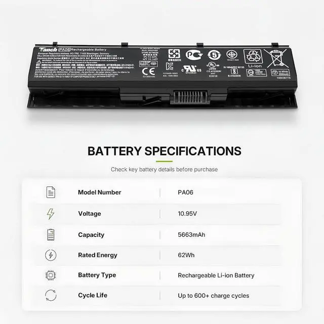 Alt view image 2 of 6 - Tanch PA06 Laptop Battery for Hp Pavilion 17-w000 200 Omen 17t-ab Series TPN-Q174 HSTNN-DB7K
