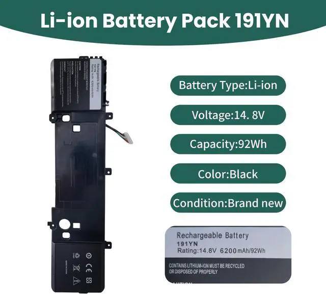 Alt view image 2 of 7 - 191YN Laptop Battery Replacement for Dell Alienware 15 R1 15 R2 ALW15ED-1828 1718 1728 ALW15CD-1718 1748 1848 ALW15ER-3718 1728 3228 2F3W1 410GJ 2F3W1 8NH5514.8V 92Wh